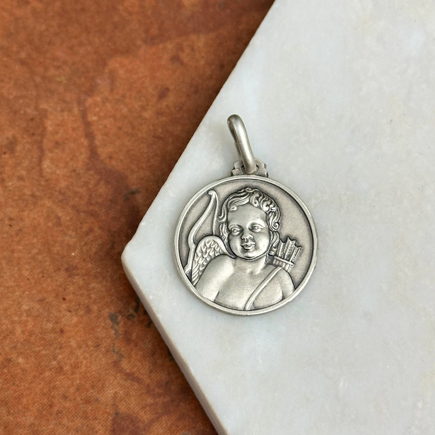 Sterling Silver Antiqued Cupid Medal Pendant 21mm