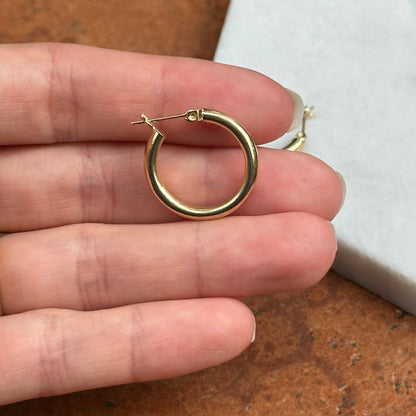 Estate 14KT Yellow Gold Hollow Tube Hoop Earrings 21mm