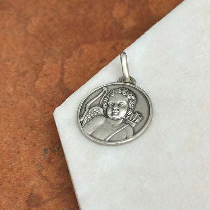 Sterling Silver Antiqued Cupid Medal Pendant 21mm