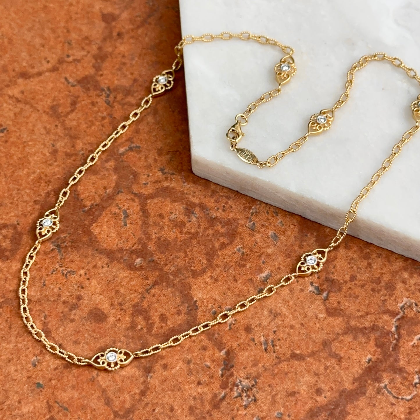 Estate Gabriel & Co. 18KT Yellow Gold Diamond Station Necklace