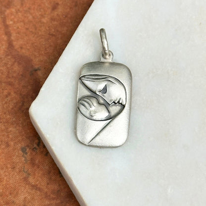 Sterling Silver Mother + Baby Rectangle Pendant