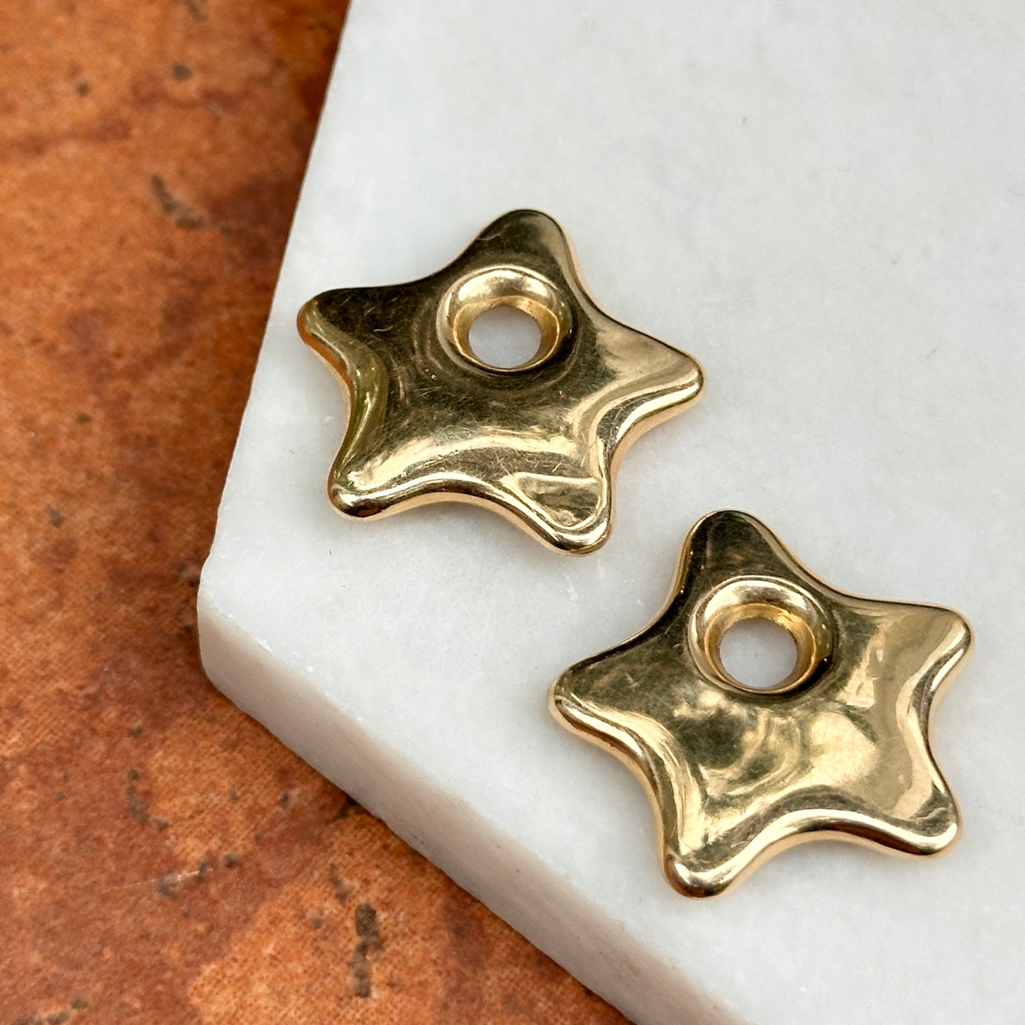 Estate Peter Brams 14KT Yellow Gold Star Hoop Earring Charms 20mm