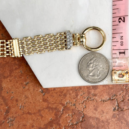 Estate 14KT Yellow Gold Panther Mesh Chain + Large Ring Clasp Diamond Bracelet