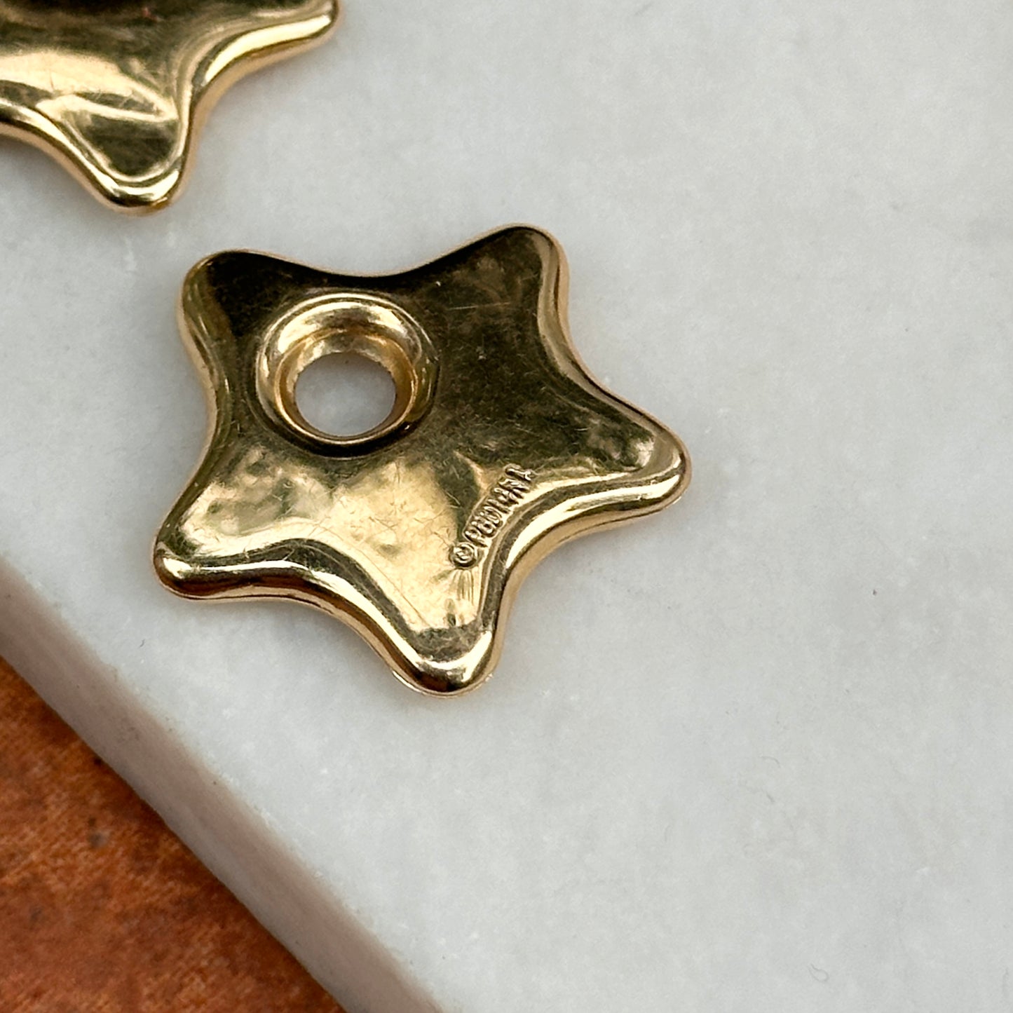 Estate Peter Brams 14KT Yellow Gold Star Hoop Earring Charms 20mm