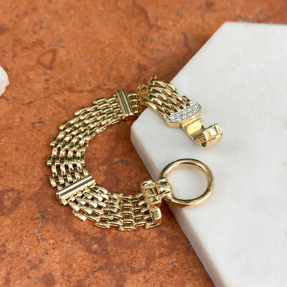 Estate 14KT Yellow Gold Panther Mesh Chain + Large Ring Clasp Diamond Bracelet