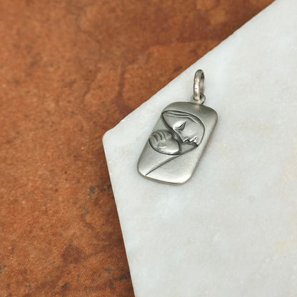 Sterling Silver Mother + Baby Rectangle Pendant