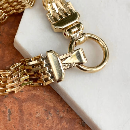 Estate 14KT Yellow Gold Panther Mesh Chain + Large Ring Clasp Diamond Bracelet