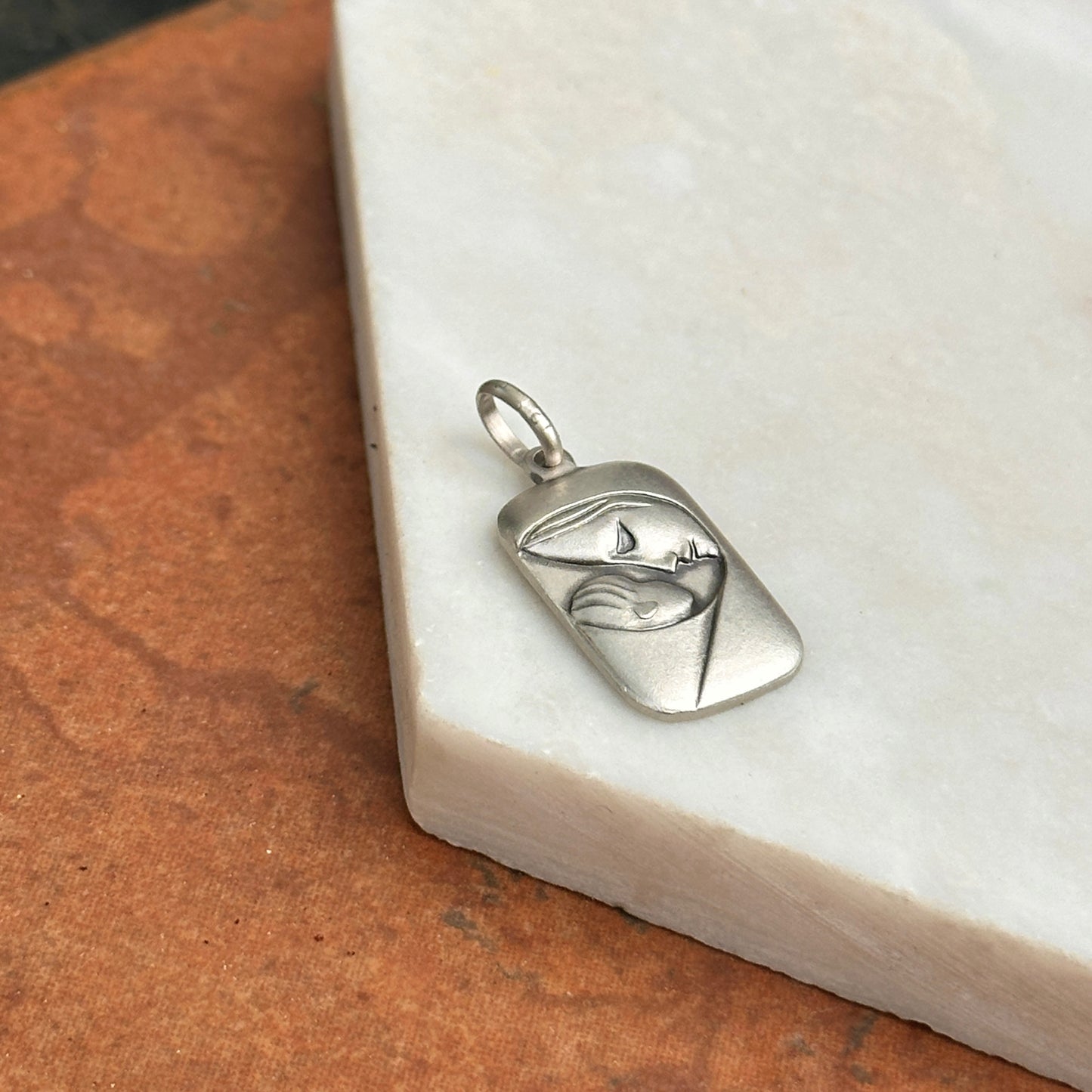 Sterling Silver Mother + Baby Rectangle Pendant