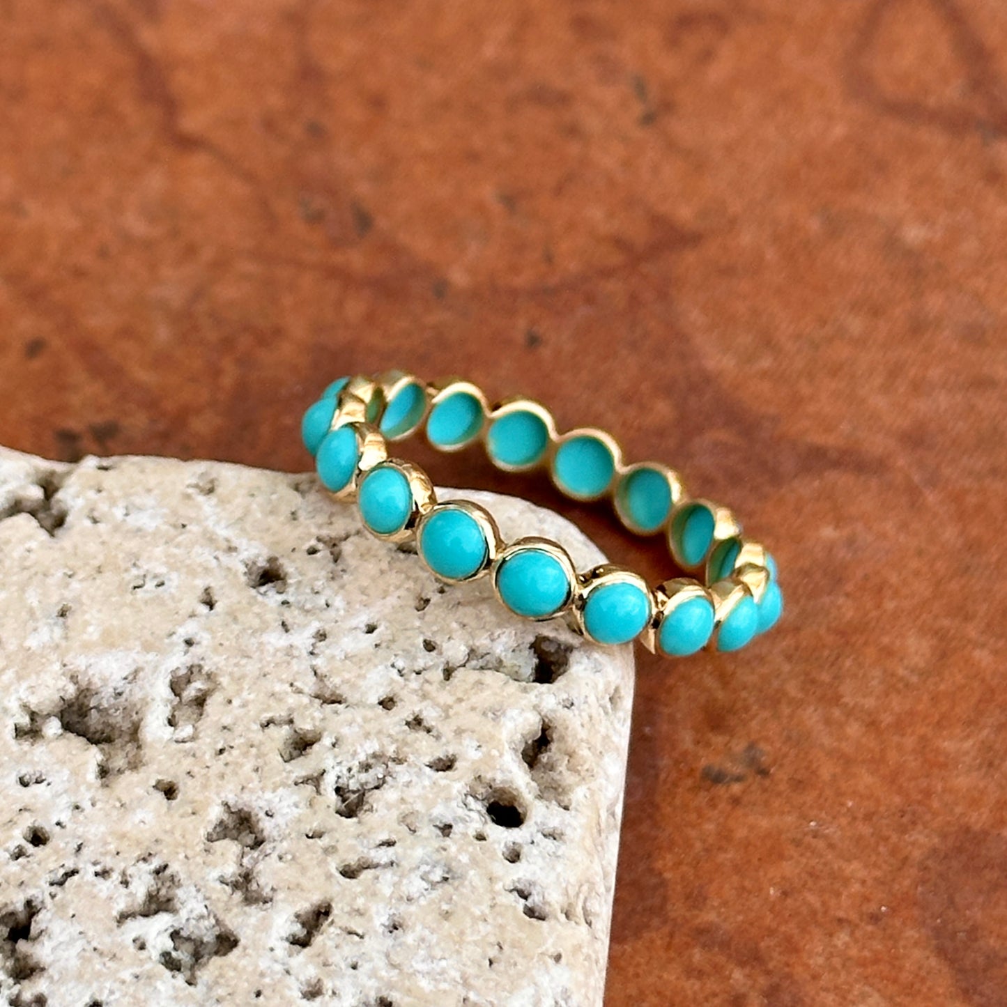 18KT Yellow Gold Cabochon Round Sleeping Beauty Turquoise Ring