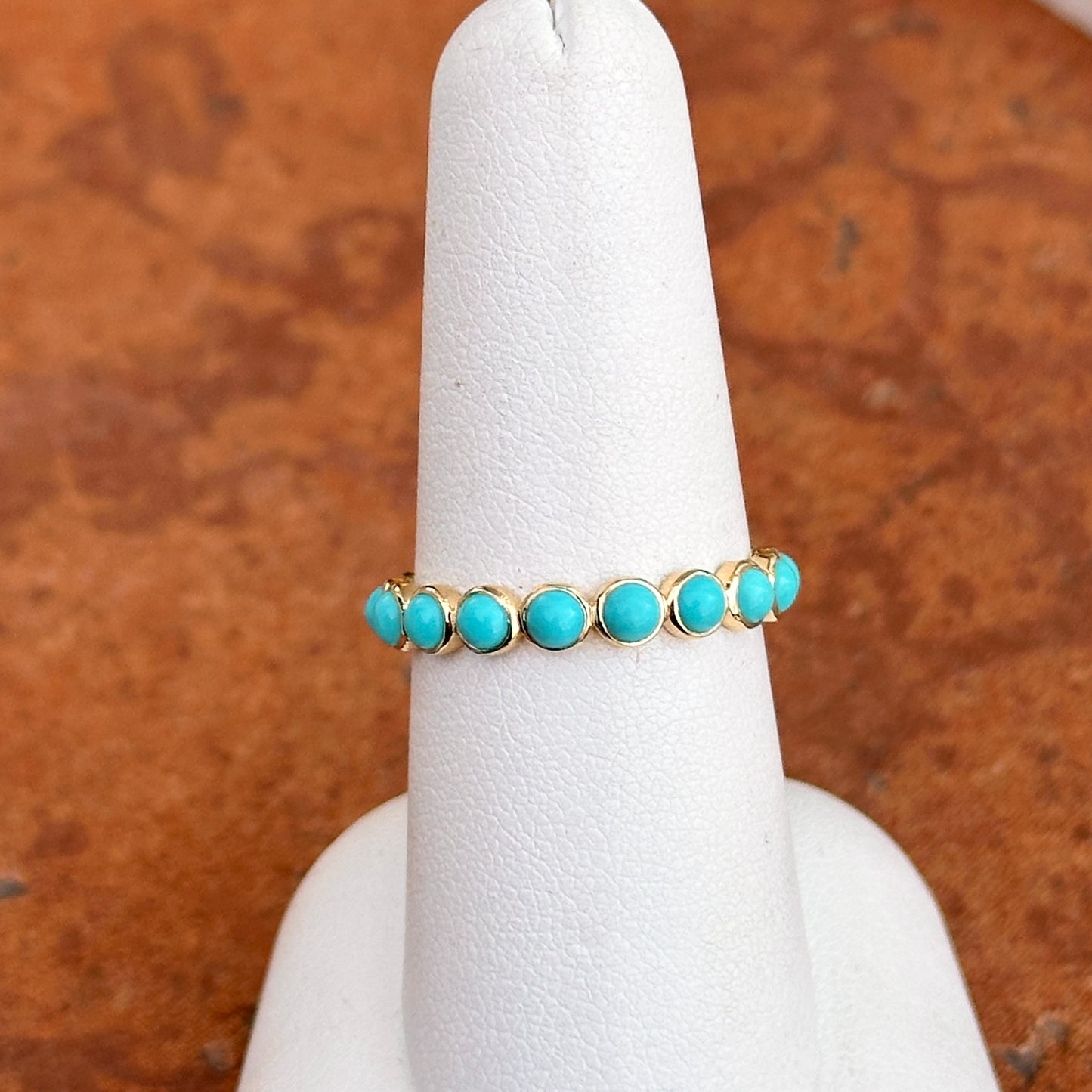 18KT Yellow Gold Cabochon Round Sleeping Beauty Turquoise Ring