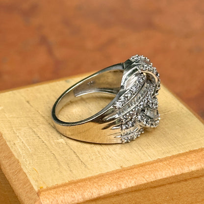 Estate 10KT White Gold Baguette + Round Knot Dome Ring