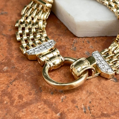 Estate 14KT Yellow Gold Panther Mesh Chain + Large Ring Clasp Diamond Bracelet
