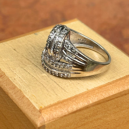 Estate 10KT White Gold Baguette + Round Knot Dome Ring