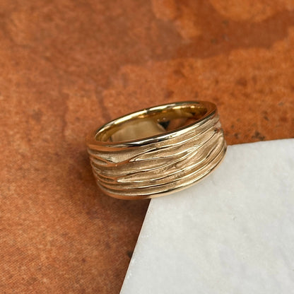 14KT Yellow Gold Solid Grooved Design Cigar Band Ring