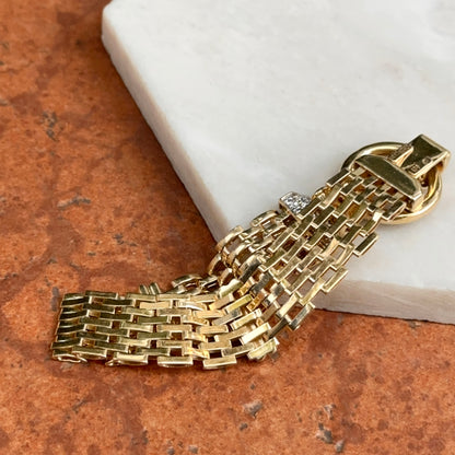 Estate 14KT Yellow Gold Panther Mesh Chain + Large Ring Clasp Diamond Bracelet