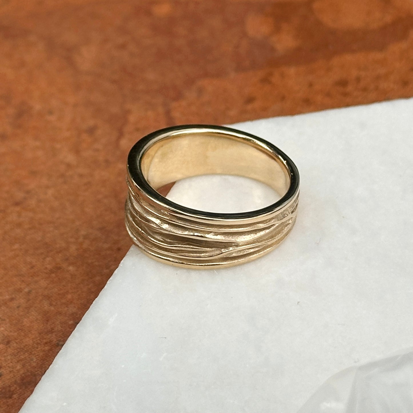 14KT Yellow Gold Solid Grooved Design Cigar Band Ring