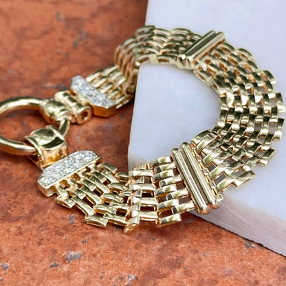 Estate 14KT Yellow Gold Panther Mesh Chain + Large Ring Clasp Diamond Bracelet