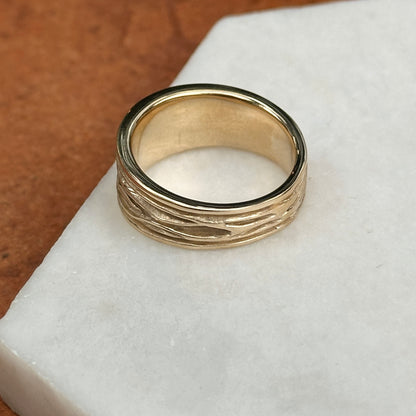 14KT Yellow Gold Solid Grooved Design Cigar Band Ring