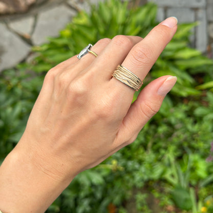 14KT Yellow Gold Solid Grooved Design Cigar Band Ring