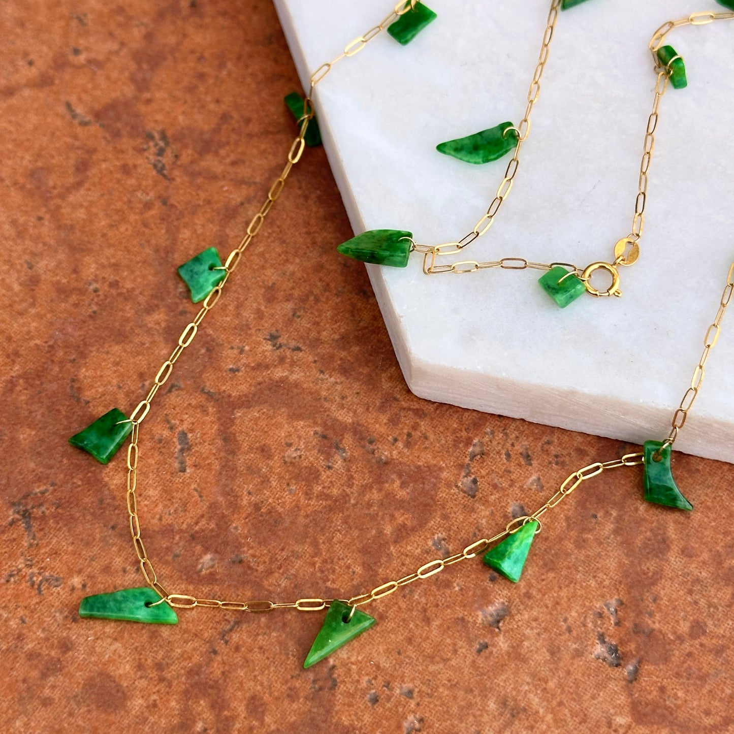 18KT Yellow Gold Abstract Jade Station Necklace