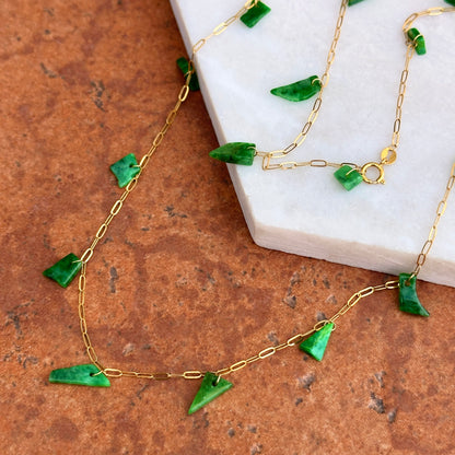 18KT Yellow Gold Abstract Jade Station Necklace