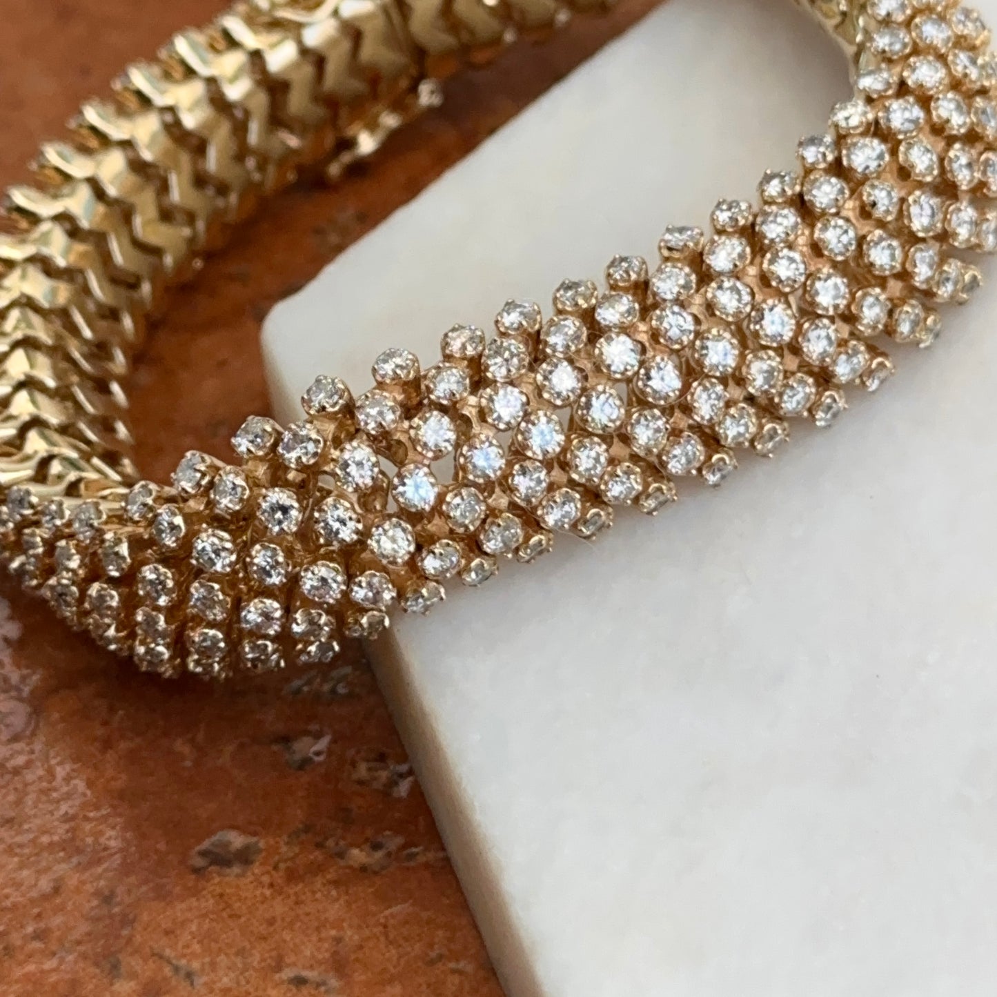 Estate 14KT Yellow Gold Diamond Mesh Soft Bracelet