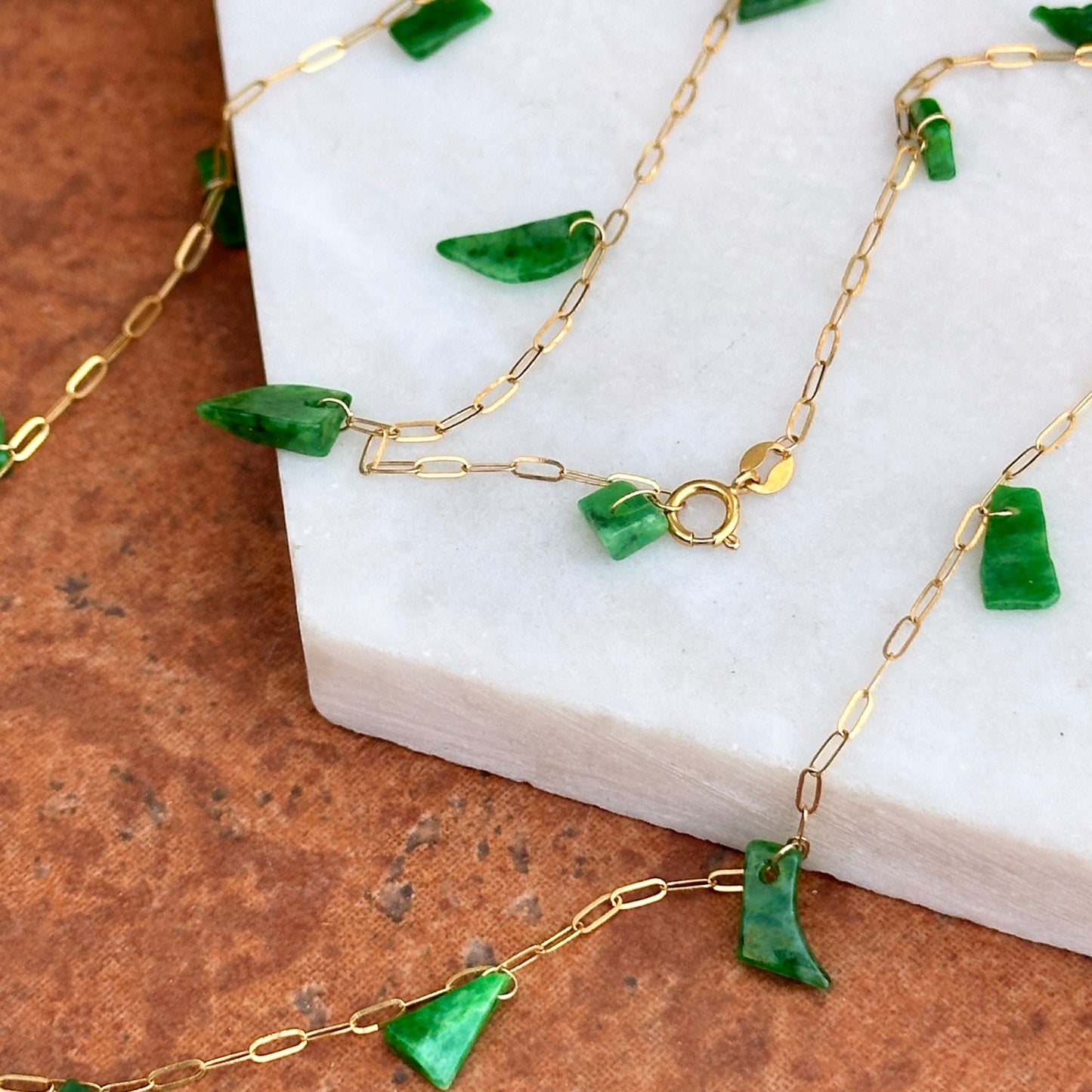 18KT Yellow Gold Abstract Jade Station Necklace