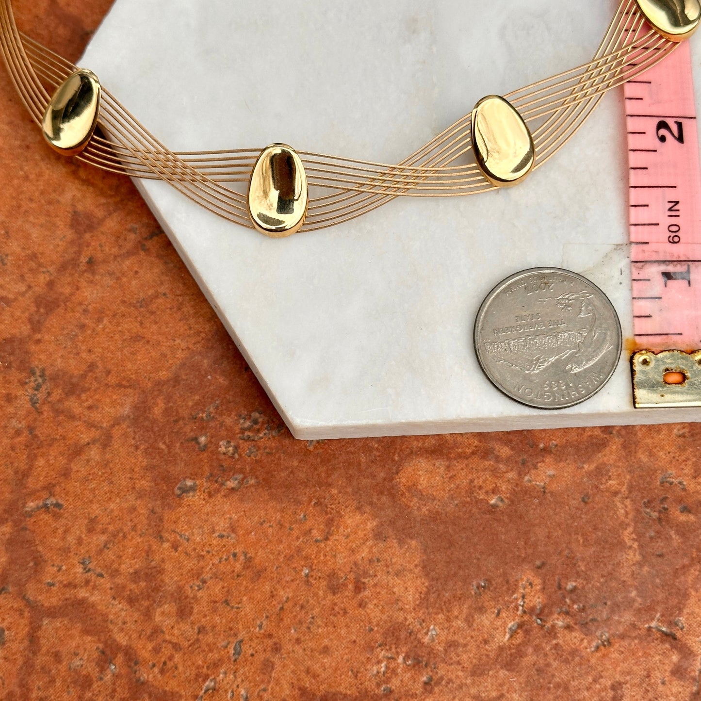 Estate 14KT Yellow Gold 10-Strand Disc Station Collar Necklace