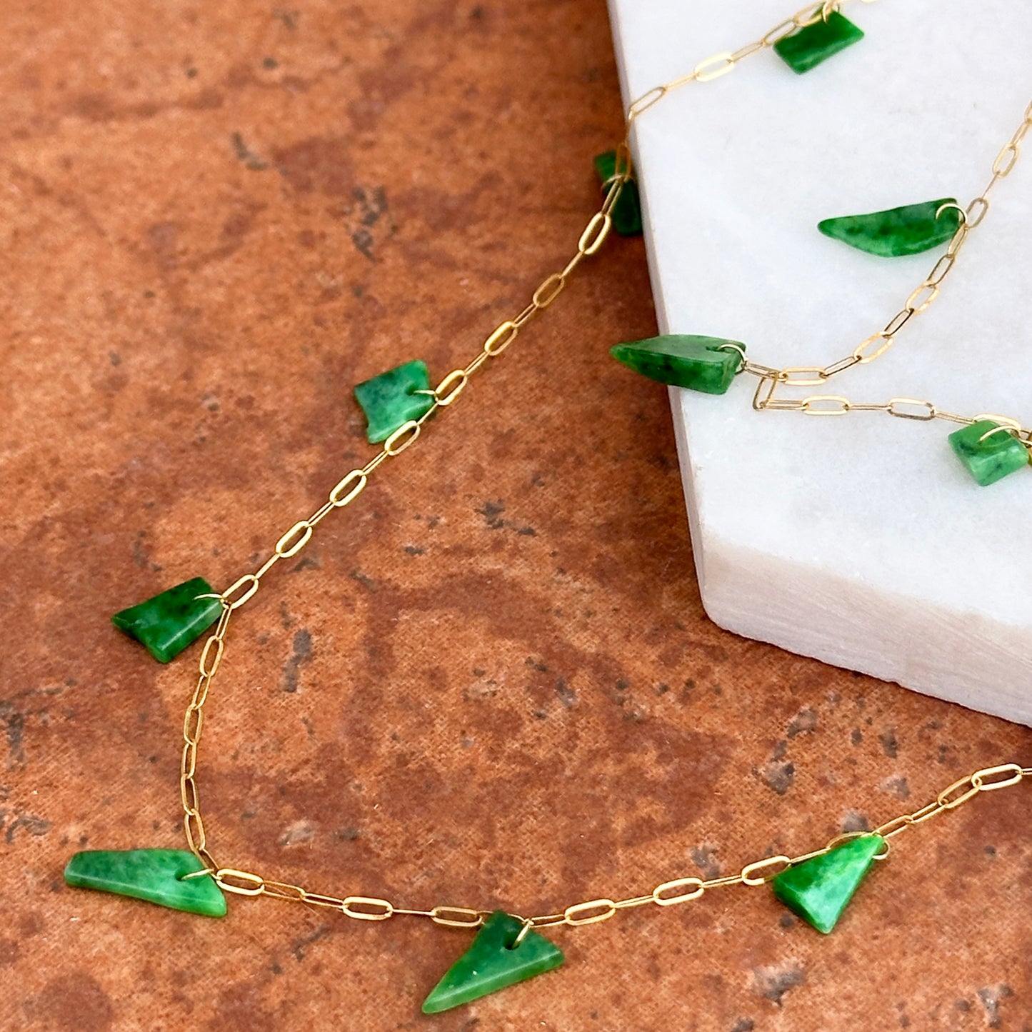 18KT Yellow Gold Abstract Jade Station Necklace