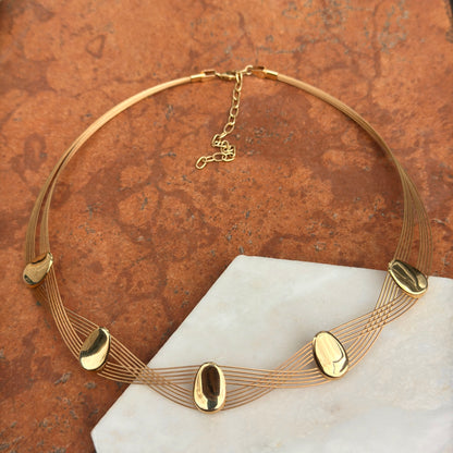 Estate 14KT Yellow Gold 10-Strand Disc Station Collar Necklace