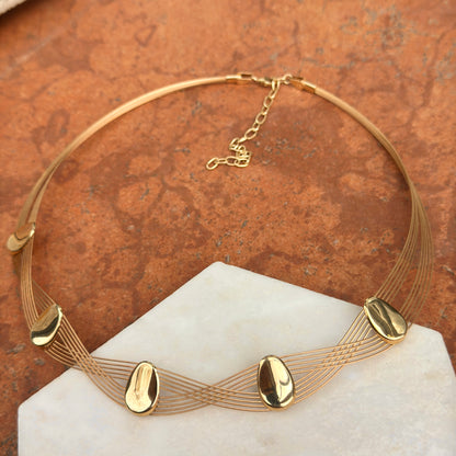 Estate 14KT Yellow Gold 10-Strand Disc Station Collar Necklace