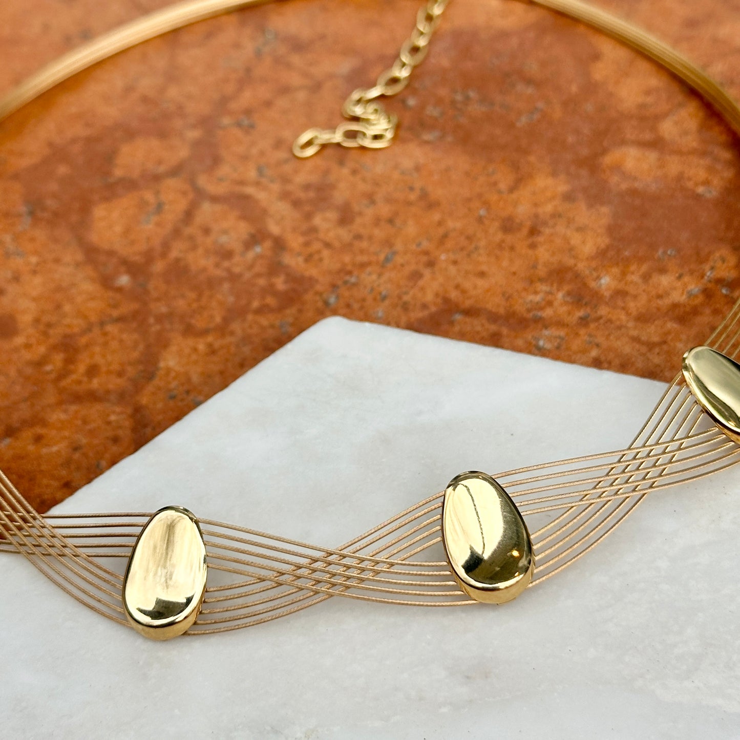 Estate 14KT Yellow Gold 10-Strand Disc Station Collar Necklace