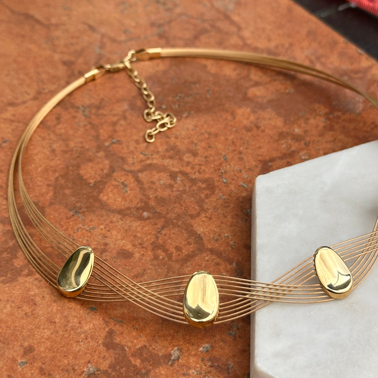 Estate 14KT Yellow Gold 10-Strand Disc Station Collar Necklace