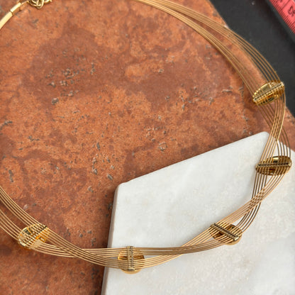 Estate 14KT Yellow Gold 10-Strand Disc Station Collar Necklace