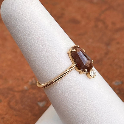 14KT Yellow Gold Coffin Red Salt & Pepper + Round White Diamond Ring - LSJ