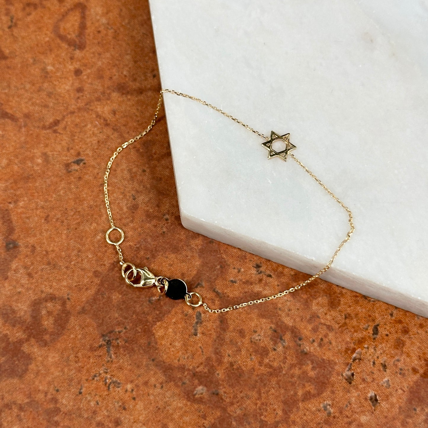 14KT Yellow Gold Small Star of David Judica Charm Station Chain Bracelet