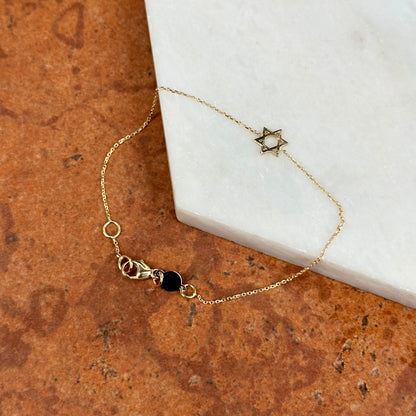 14KT Yellow Gold Small Star of David Judica Charm Station Chain Bracelet