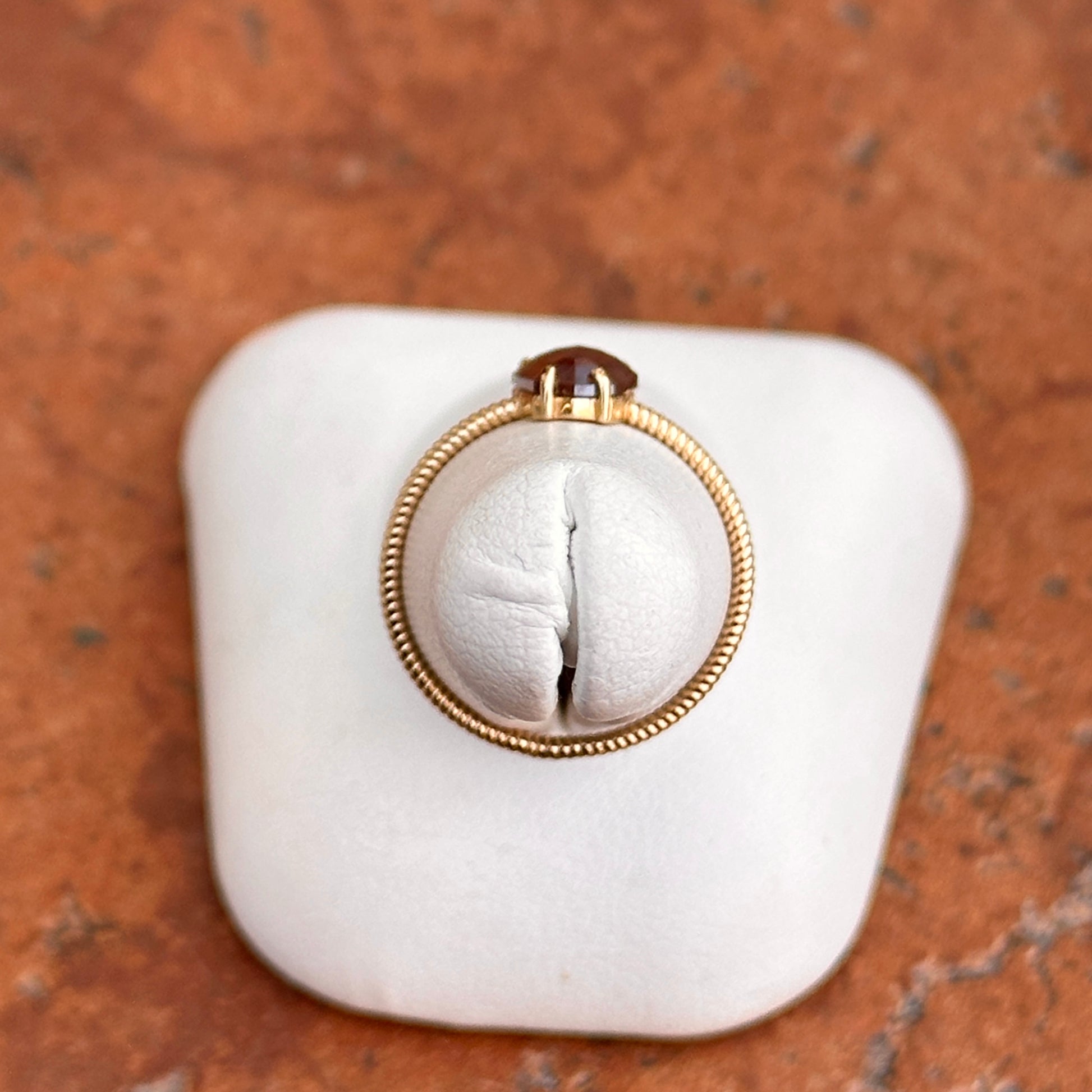 14KT Yellow Gold Coffin Red Salt & Pepper + Round White Diamond Ring - LSJ