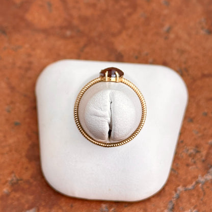 14KT Yellow Gold Coffin Red Salt & Pepper + Round White Diamond Ring - LSJ