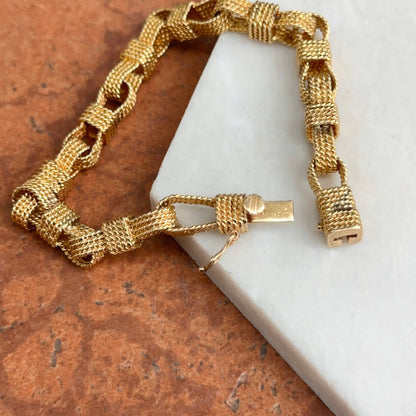 Estate 18KT Yellow Gold Woven Oval Links Chain Bracelet