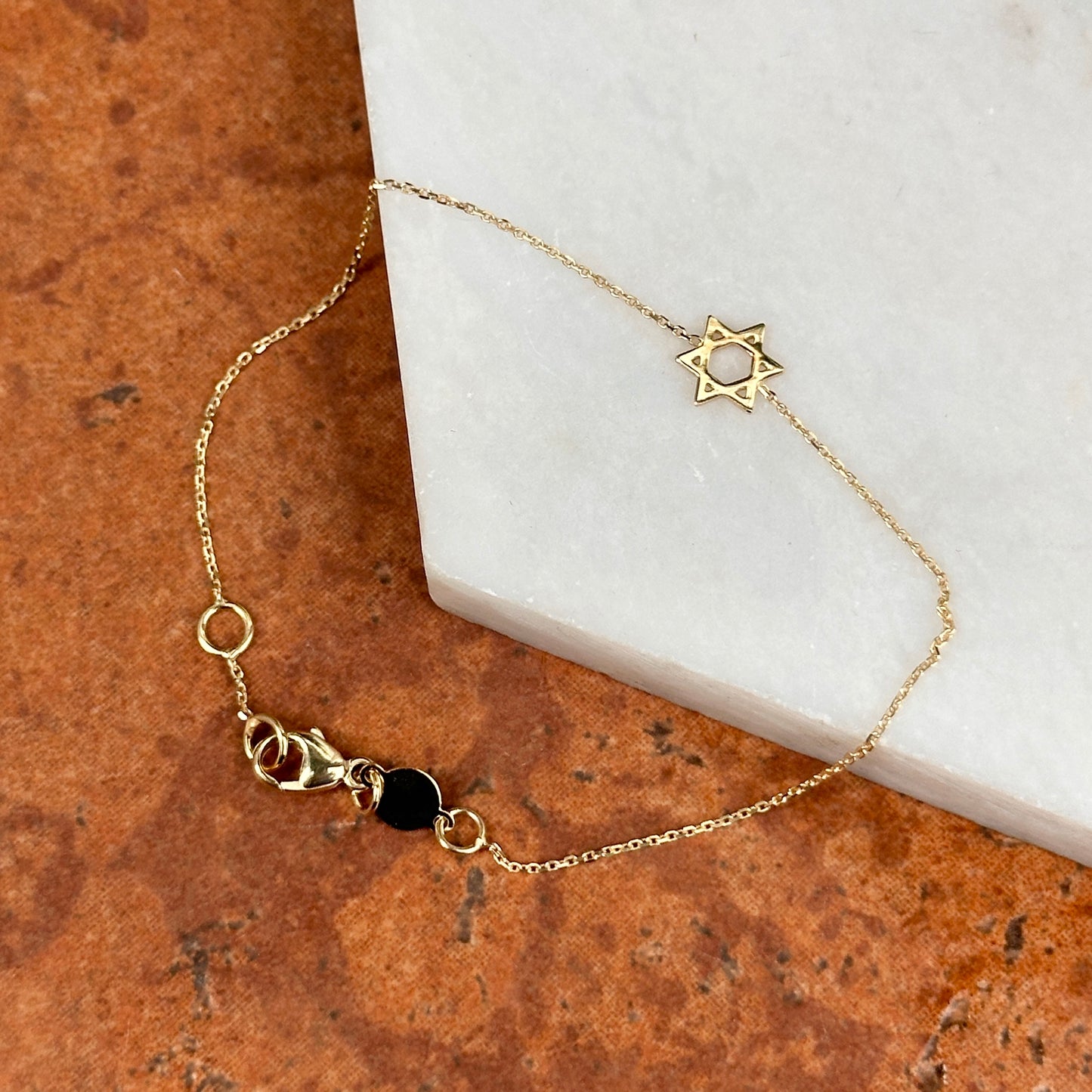 14KT Yellow Gold Small Star of David Judica Charm Station Chain Bracelet