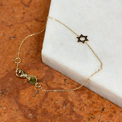 14KT Yellow Gold Small Star of David Judica Charm Station Chain Bracelet