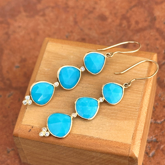 14KT Yellow Gold Sleeping Beauty Turquoise + Diamond Earrings