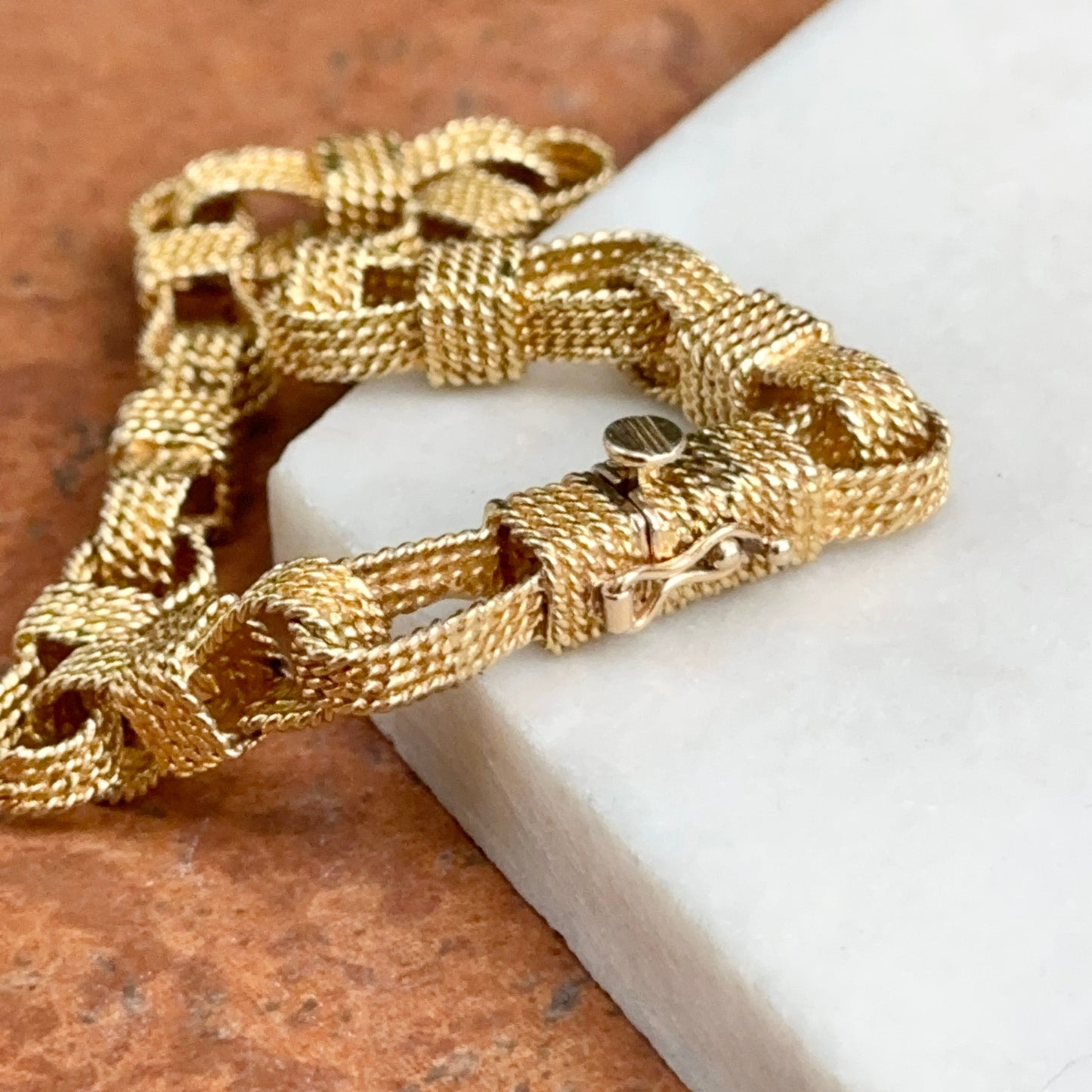 Estate 18KT Yellow Gold Woven Oval Links Chain Bracelet