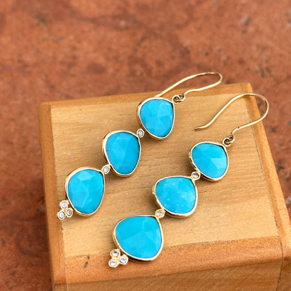 14KT Yellow Gold Sleeping Beauty Turquoise + Diamond Earrings