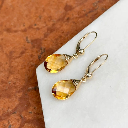 Estate 18KT Yellow Gold Briolette Citrine Lever Back Earrings