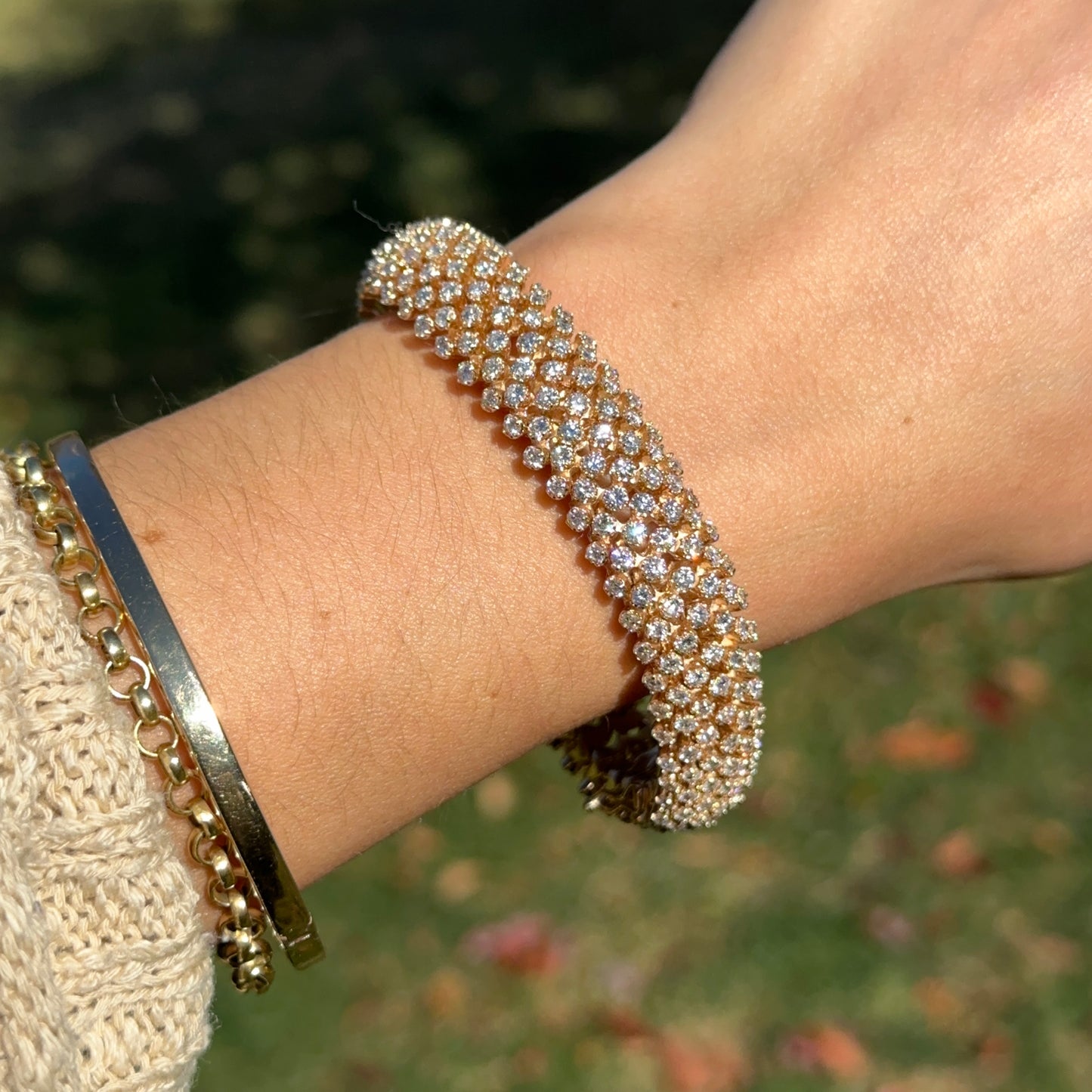 Estate 14KT Yellow Gold Diamond Mesh Soft Bracelet