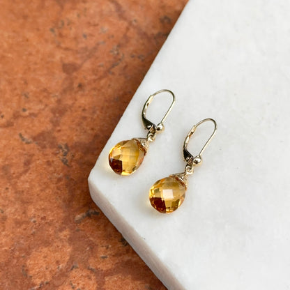 Estate 18KT Yellow Gold Briolette Citrine Lever Back Earrings