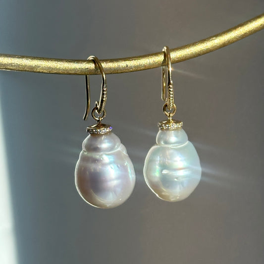 14KT Yellow Gold & Paspaley Pearl Shepard Hook Diamond Earrings