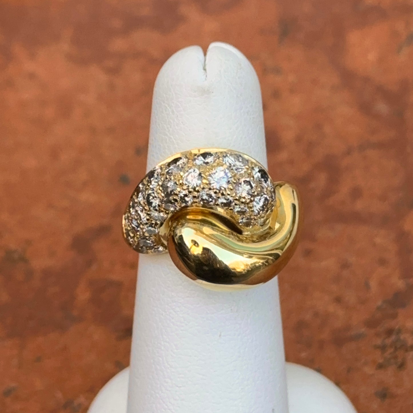 Estate Jose Hess 18KT Yellow Gold Pave Diamond Knot Dome Ring